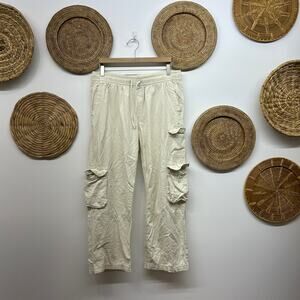 Old Navy Mid Rise Wide Leg Cargo Pants Large Neutral Off-White Minimalist